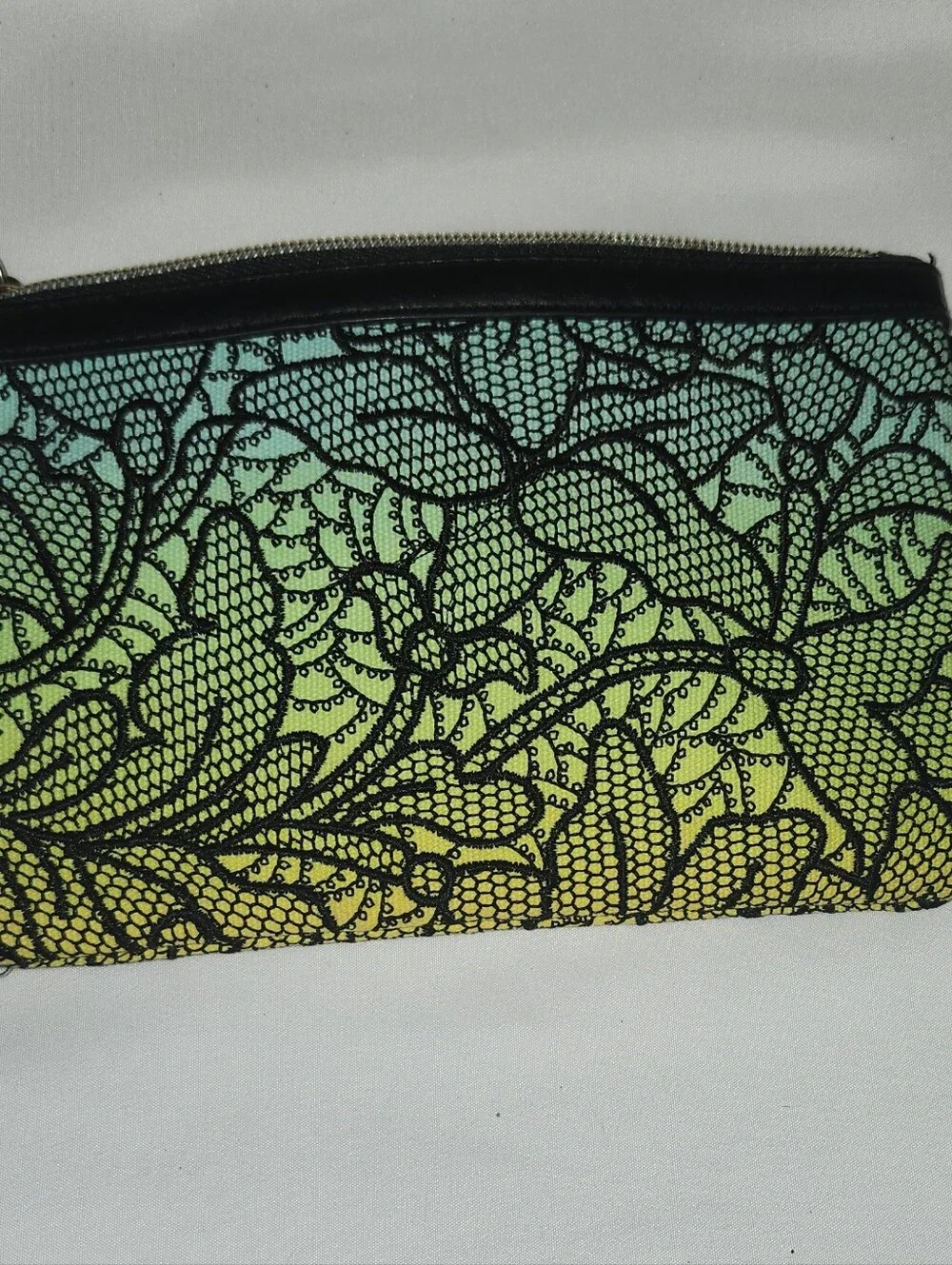 Victoria's Secret Teal to Yellow Lace-Print Wristlet